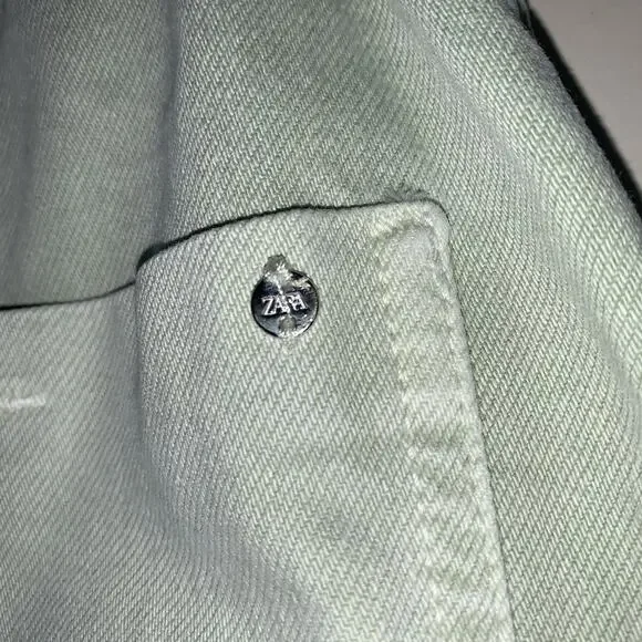 ZARA High Waisted Pastel Green 100% Cotton Women Paper Bag Shorts Size US 2 - Picture 4 of 10